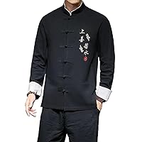 Men Frog Button Long Sleeve Vintage Shirts Men Japanese Streetwear Linen Shirt Traditional Chinese Clothing Men