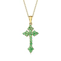 Ross-Simons 1.90 ct. t.w. Emerald Cross Pendant Necklace in 18kt Gold Over Sterling. 18 inches