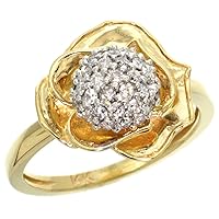 14k Gold Diamond Cluster Rose Flower Ring 0.54 ct Brilliant Cut 11/16 inch wide, size 5-10