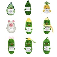 9 Pcs Mini Cute Positive Pickle Pig Pineapple Avocado,Emotional Encouragement Card for Cheer Up Gifts, Funny Reduce Pressure Pickle Toy