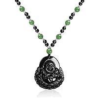 Yogi Amulet Mala Green Brown Black Bead Carved Long Large Boho Fashion Statement Thai Spiritual Buddha Pendant Necklace For Women For Men