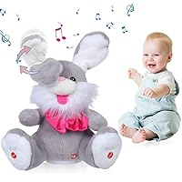 Singing Talking Bunny Plush Toy Rabbit Stuffed Animal Playing Hide and Seek Interactive Animated Toys for Baby Children (Grey)