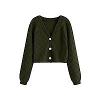 SweatyRocks Women's Long Sleeve Plaid Button Front V Neck Soft Knit Cardigan Sweaters