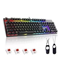 PC Gaming Keyboards RGB Backlit Mechanical Keyboard ABS keycap Programmable Macro Detachable USB Wired Keyboard for Windows PC (104 Keys Red Switch)