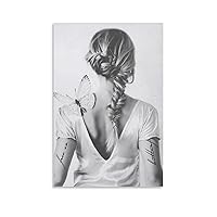 Posters Scandinavian Poster Black And White Poster of A Beautiful Woman with A Butterfly on Her Shoulder Pos Canvas Art Poster Picture Modern Office Family Bedroom Living Room Decorative Gift Wall De