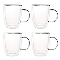 [Set of 4] 10 oz Double Wall Ultra Clear Insulated Coffee Mugs Espresso Mocha Green Black Tea Cups, Real Borosilicate Glass ~ We Pay Your Sales Tax