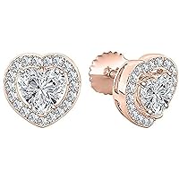 Heart Cut White Diamond Gemstone 925 Sterling Silver 14K Gold Over Diamond Halo Heart Stud Earring for Women's