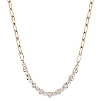 Allurez 14k Gold Diamond Round Bezel Pendant Necklace in Paper Clip Link (1.64ct)