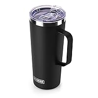koodee Travel Coffee Mug with Lid-24 oz Stainless Steel Double Wall Insulated Coffee Tumbler With Handle, Sweat Proof & Spill Proof（Black）