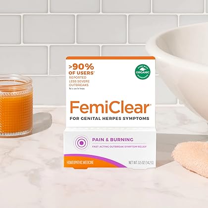 FemiClear® for Genital Herpes Symptoms, Pain & Burning | All-Natural Aid for Outbreak Symptoms | Formulated for Women | 0.5 oz Tube