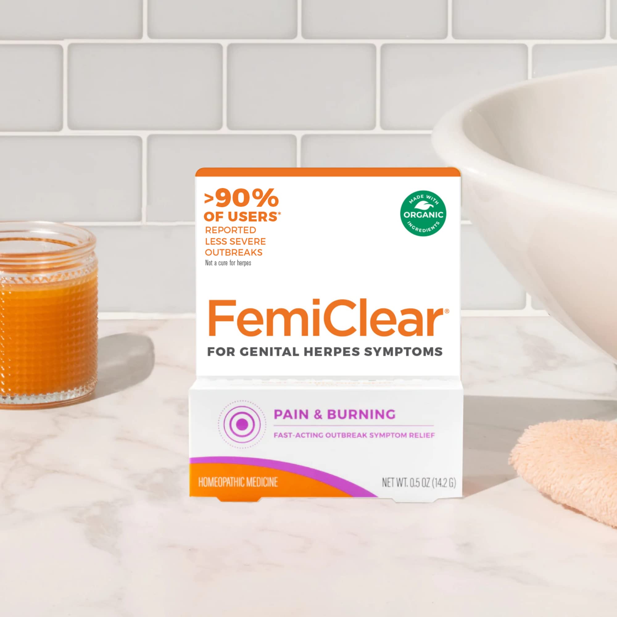 FemiClear® for Genital Herpes Symptoms, Pain & Burning | All-Natural Aid for Outbreak Symptoms | Formulated for Women | 0.5 oz Tube