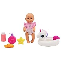 Dream Collection, Water Baby Doll in Unicorn Floater - Accessories for Realistic Pretend Play, Posable Soft Body, Star Toy, Lotion & Soap Case - 12