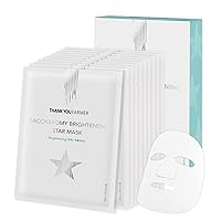 THANKYOU FARMER Saccharomy Brightening Star Mask (10ea) - Phyto Mucin Essence for Glowing, Niacinamide, Fermented Rice, Saccharomyces, Korean Sheet Mask for Dry and Dehydrated Skin (10)
