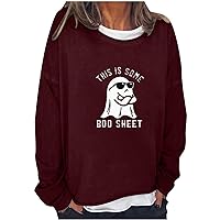 Womens Long Sleeve Crewneck Sweatshirts Funny Letter Graphic Print Shirts Dressy Casual Soft Lightweight Pullover