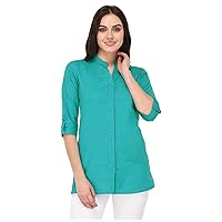 Straight Cotton Flex Short Kurta/Kurti/Shirt for Women -Rama Green
