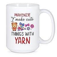 I Make Cute Things With Yarn Tea Mug - Customized Yarn Porcelain Cup With Knitter Name - Crocheting Gift - Crochet Pottery Mug - Custom Crochet Lovers Cup - Yarn Mug - White Coffee Cup 11oz 15oz