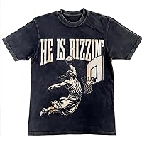 He is Rizzin Funny Jesus Basketball T-Shirt Vintage Acid Wash Easter Christian Jesus Meme Tee