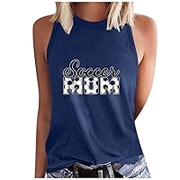 Women's Soccer Mom Tank Tops Mama Shirts Game Day Tee Top Crewneck Sleeveless Summer Casual T-Shirts Blouses
