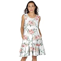 Women's Floral Ruffle Hem Pocket Dress WHT PNK