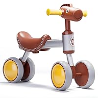 TWFRIC Balance Bike for 1+ Year Old Boys Girls, Toddler Balance Bike 12-36 Month No Pedal 4 Wheels Ride-on Baby Bike Riding Toys for 1 Year Old Birthday Gifts(Brown)