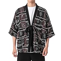 Summer Kimono Outerwear Coat Men Thin Tassel Hip Hop Cotton Linen Loose Cardigan Jacket Plus Size