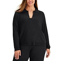 Calvin Klein Womens Plus Ribbed Knit Collared Pullover Sweater