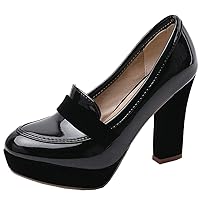 Women's Platform High Heel Block Slip on Dress Pumps