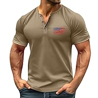 WENKOMG1 Mens Henley Shirt Retro Style Stars and Strips Printed Tshirt Shirt Short Sleeve 4th of July V-Neck T-Shirt