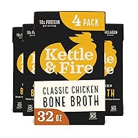 Kettle and Fire Classic Chicken Bone Broth | Keto, Paleo, and Whole 30 Approved | Gluten Free | High in Protein and Collagen | 4 Pack (32 Ounces)