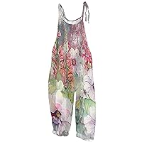 Womens Casual Loose Sleeveless Jumpsuits Tie Dye Printed Adjustable Spaghetti Strap Wide Leg Jumpsuit Rompers with Pockets