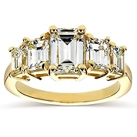 Kobelli Art Deco Emerald-Cut Moissanite Five Stone Engagement Ring 2 1/3 CTW 14k Yellow Gold