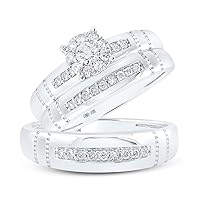 10kt White Gold His Hers Round Diamond Cluster Matching Wedding Set 1/2 Cttw