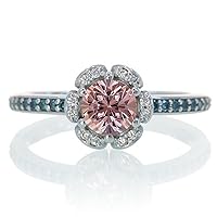 1.5 Carat Unique Flower Halo Round Morganite and Diamond Engagement Ring on 10k White Gold