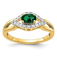 14k Gold Lab Grown Diamond and Created Emerald Ring Size 7.00 Jewelry for Women