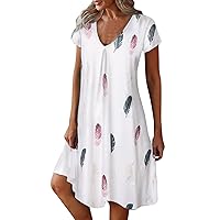 Women Casual Loose Fit Polka Dot Dress with Pocket Short Sleeve Maxi Long Summer Beach Flowy Swing Tiered Dresses