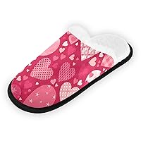 Valentine's Day Hearts Fuzzy House Slippers for Women Men House Shoes Comfort Travel Slippers with Anti Slip Sole Soft Lining for Indoor Outdoor Hotel