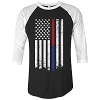 Threadrock Thin Red & Blue Line American Flag Unisex Raglan T-Shirt
