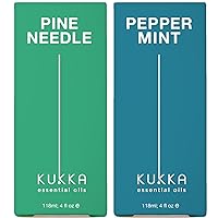 Pine Essential Oils for Diffuser & Peppermint Oil for Hair Set - 100% Natural Aromatherapy Grade Essential Oils Set - 2x4 fl oz - Kukka