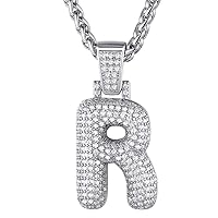 GOLDCHIC JEWELRY Ice Out Bubble Letter Pendant, Bling Gold Initial Necklace with Tennis Chain, Custom Hip Hop Jewelry For Men Women