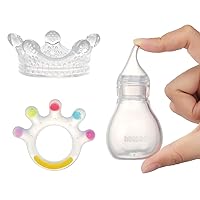 haakaa Silicone Crown and Palm Teether&Baby Nasal Aspirator Set-Baby Nose Cleaner|Silicone Teething Toys-BPA Free Newborn Gift