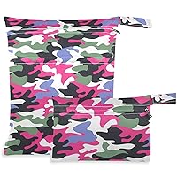 visesunny Camouflage 2Pcs Wet Bag with Zippered Pockets Washable Reusable Roomy Diaper Bag for Travel,Beach,Daycare,Stroller,Diapers,Dirty Gym Clothes,Wet Swimsuits,Toiletries