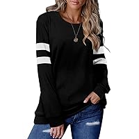 CRAZY GRID Women’s Long Sleeve T Shirt Color Block Pullover Crew Neck Loose Comfy Casual Tops