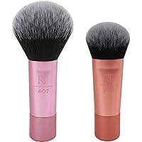 REAL TECHNIQUES Mini Brush Foundation and Blush Duo, Travel Size, For Loose Blush and Liquid Foundation, 2 Piece Set, Multicolor