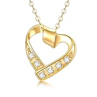 14K Gold Heart Necklaces for Women Moissanite Heart Pendant Necklace Love Jewelry for Wife Daughter Mother, 16''-18''