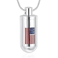 Bullet American Flag Teardrop Urn Necklaces for Man/Women Bullet Cremation Jewelry for Ashes, Stainless Steel Cremation Urns Memorial Keepsake Ashes Holder for Pets Dogs Cats