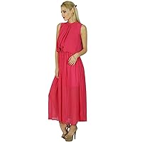 Bimba Women Long Pink Georgette Maxi Half Lined Sheer Dress Boho Chic Clothing