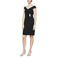 S.L. Fashions Women's Short Off The Shoulder Sheath Dress with Side Ruche