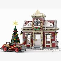 Winter Town Hall Christmas Building Block Set, Winter City Street View Building DIY Model, Moc Building Set Includes Christmas Tree and Car, Suitable for Kids Over 8+ Adult (983pcs)