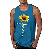 Men's Hawaiian Shirt Casual Colorful Sunflower Print T-Shirt Sleeveless Tank Top Muscle Sports Tee Loose Fitted Blouse