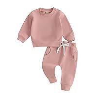 DuAnyozu Baby Boy Girl Fall Winter Outfits Long Sleeve Crewneck Sweatshirt Top and Pants Solid Color Toddler Clothes